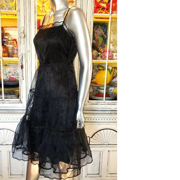 Vintage Betsey Johnson New York Sheer Black Embroidered Tiered Slip Dress 6 S - Picture 6 of 16